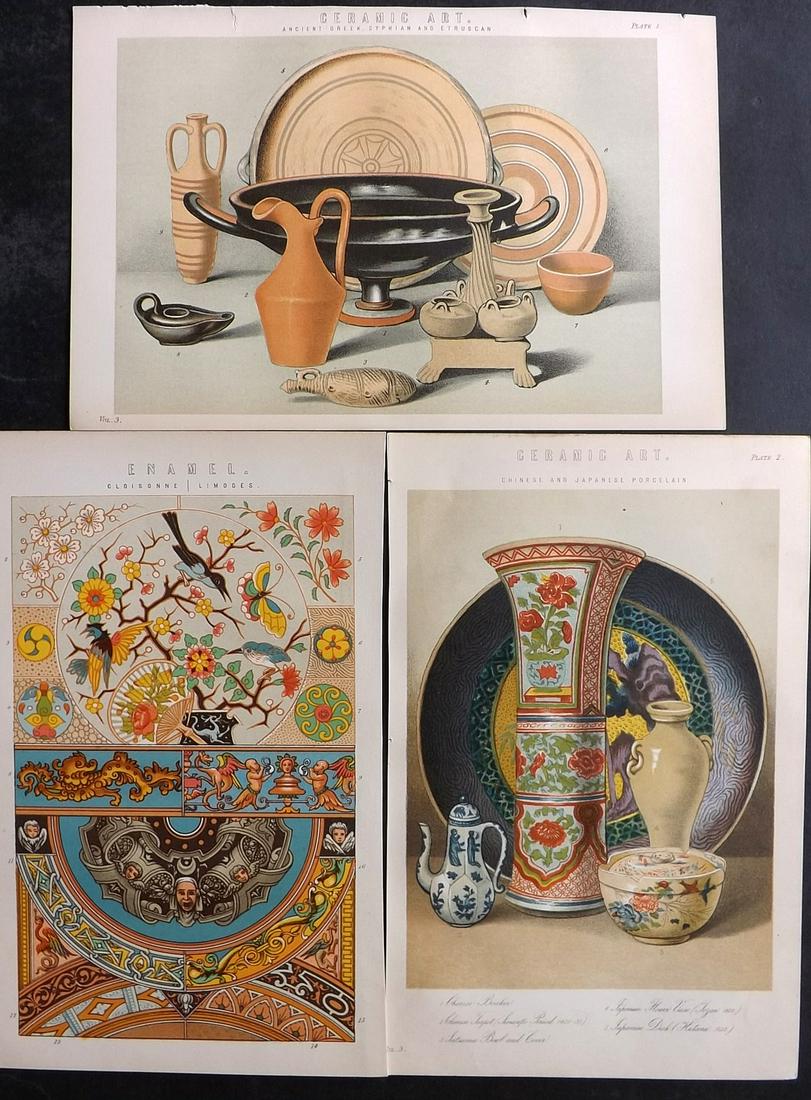 National Encyclopedia 1891 Lot of 3 Prints. Ceramic Art, Enamel. Greek French China Japan (1 of 2)