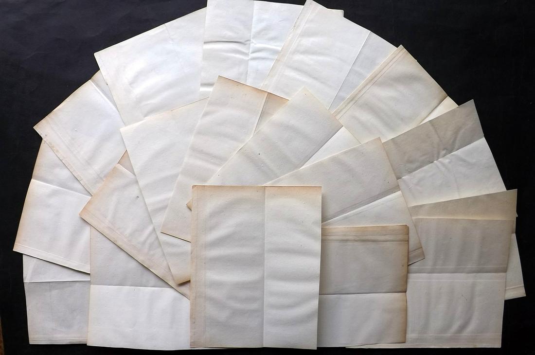 Old Paper, Bookbinding 1750's/60's Lot of 18 French Laid Papers Sheets: Lot of 18 Uniform Laid Paper Sheets. Around 4to in size (Varies a little) Made in Paris in the 1750's and 1760's. Paper Size: 10 x 7 inch (25 x 18cm) Approx. 3 with very light offsetting. All with ver