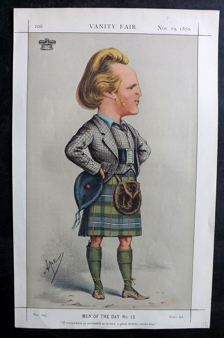 Vanity Fair Print 1870 Marquis of Lorne, Scotsman Scottish: Chromolithograph Published 1869-1914, London for "Vanity Fair" Paper Size: 14 x 9 inch (36 x 23cm) Approx. Good Condition