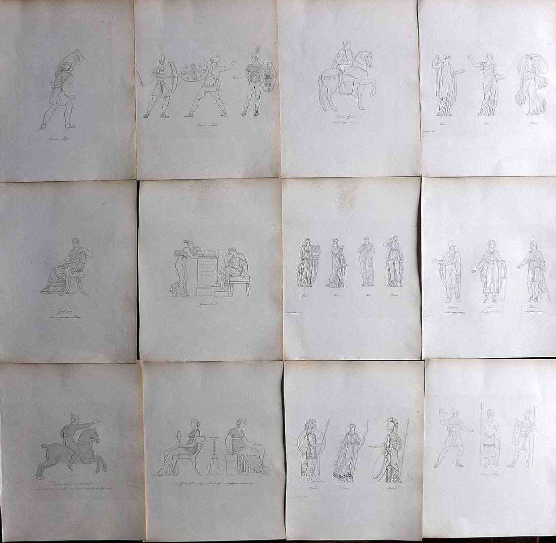 Hope, Thomas 1809 Lot of 12 Ancient Costume Prints. Deluxe Edition: Etching Published 1809, London for "Costume of the Ancients" by Thomas Hope. Deluxe Large Paper Edition. Paper Size: 11 x 9 inch (28 x 23cm) Good Condition