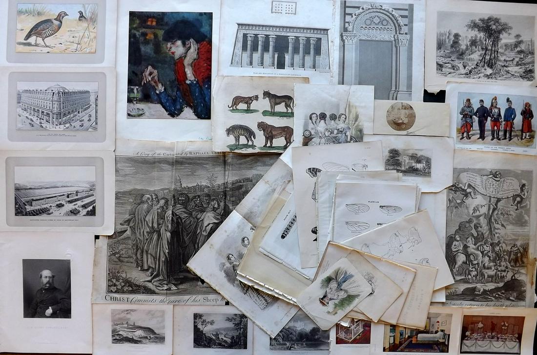 Mixed Prints 18th-19th Cent. Lot of 50 Engravings and Lithos (1 of 4)