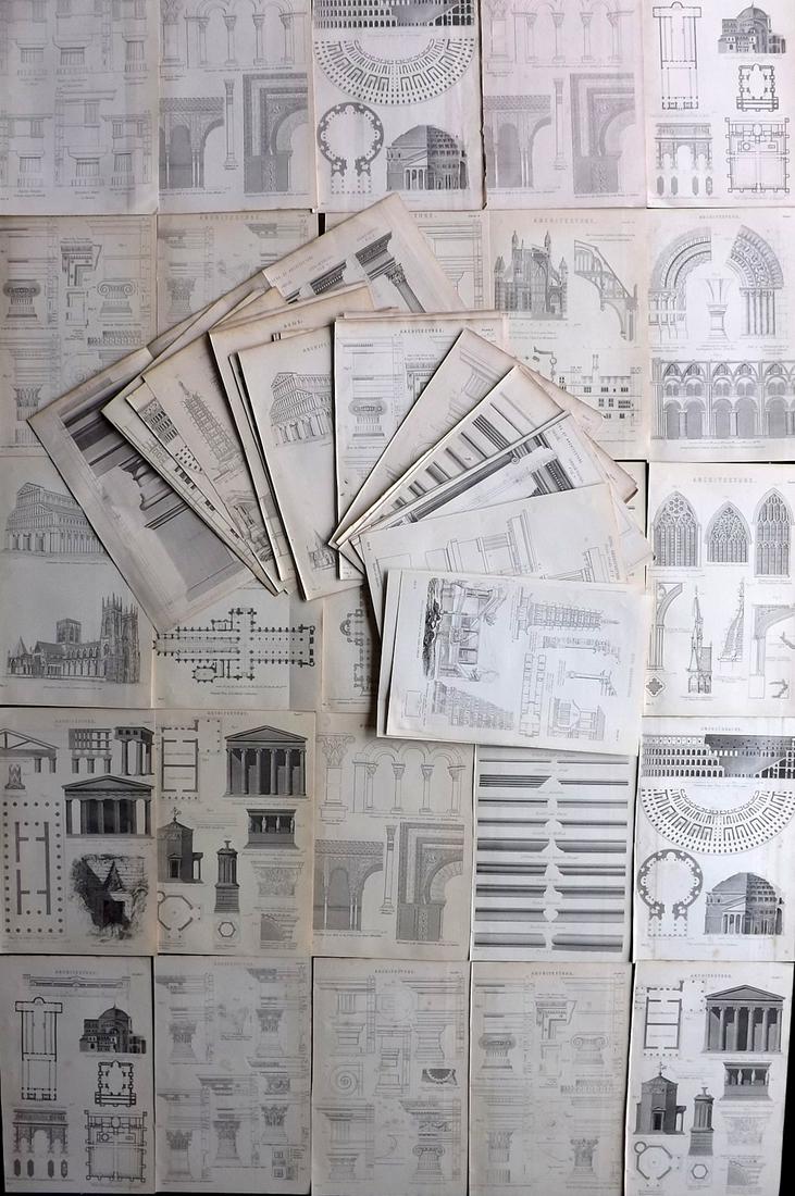 Nat. Encyclo. 1890's Lot of 50 Architectural Prints. Columns etc (1 of 8)