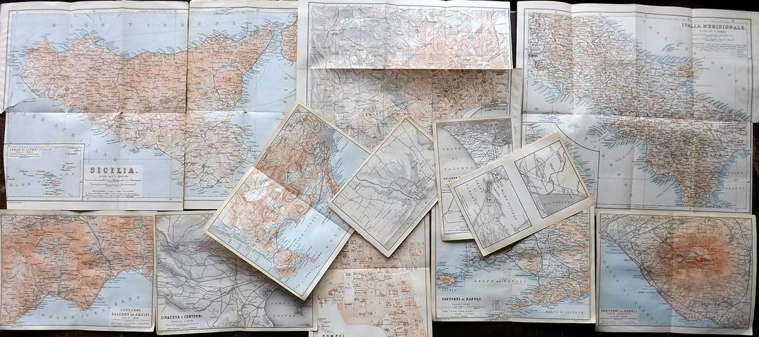 Baedeker, Karl 1896 Lot of 12 Maps. Southern Italy & Sicily (1 of 3)