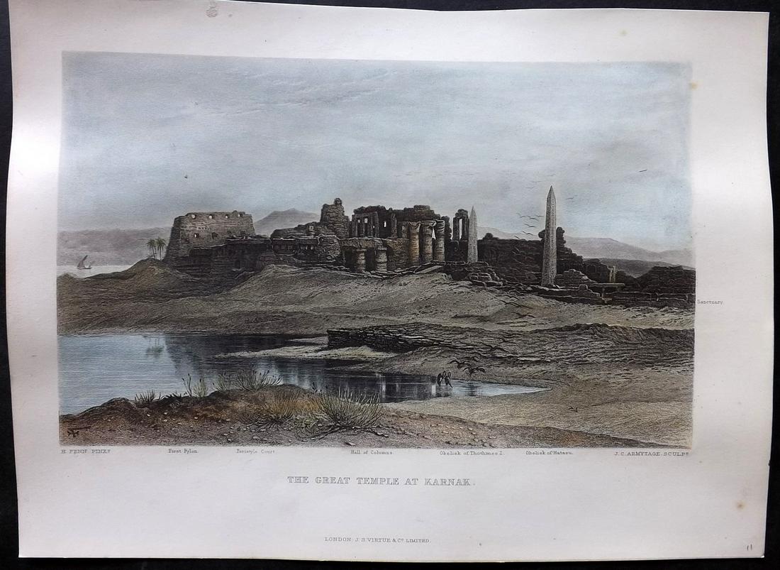 Wilson, Charles 1880 Folio Hand Col Print. Temple at Karnac, Egypt (1 of 2)