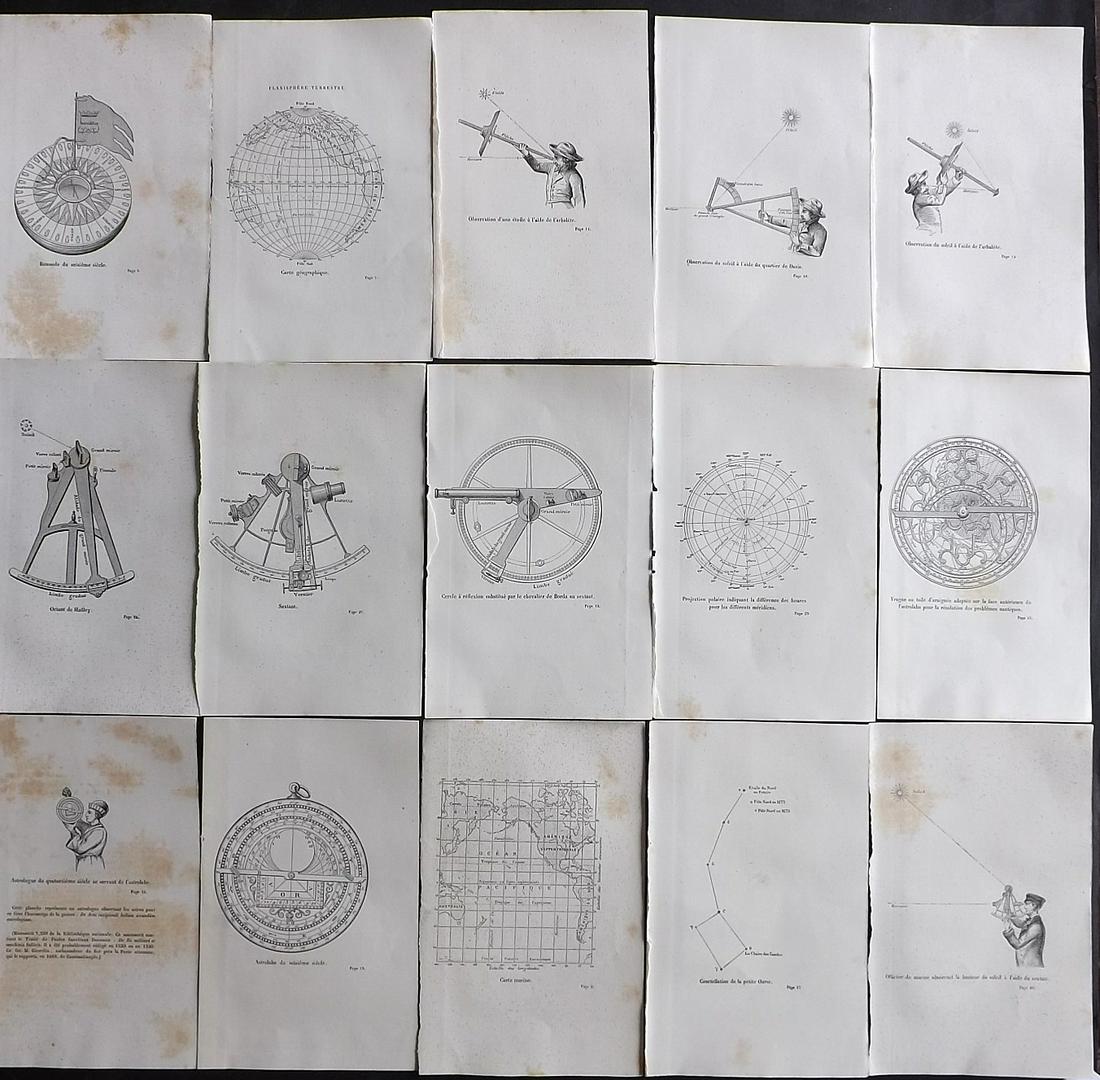 Astronomy etc C1850 Lot of 15 Antique Prints and Maps (1 of 2)