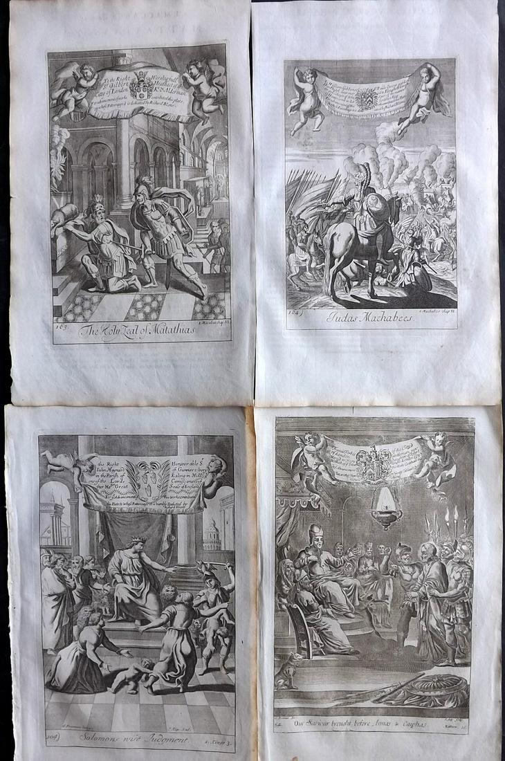 Blome, Richard C1720 Lot of 4 Folio Antique Religious Prints: Folio Copper Plates Published C1720 by M. Cooper, London for "The History of the Holy Bible" by Richard Blome. Some of the best Artist's of the time were commissioned to Engrave the images, including 