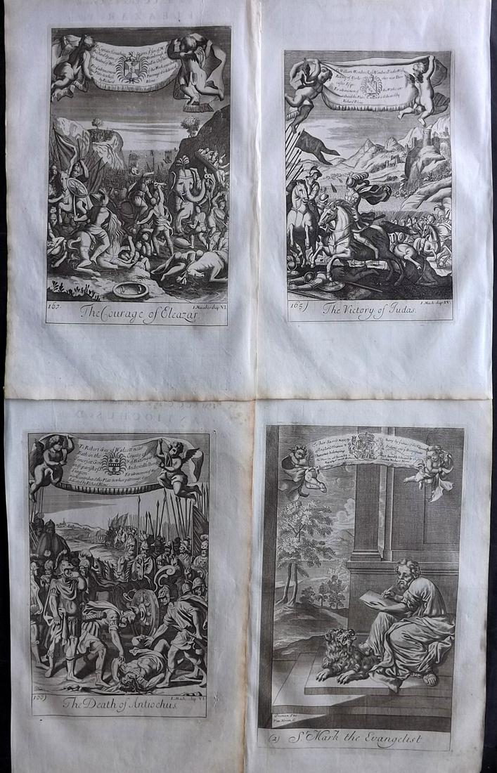Blome, Richard C1720 Lot of 4 Folio Antique Religious Prints: Folio Copper Plates Published C1720 by M. Cooper, London for "The History of the Holy Bible" by Richard Blome. Some of the best Artist's of the time were commissioned to Engrave the images, including 