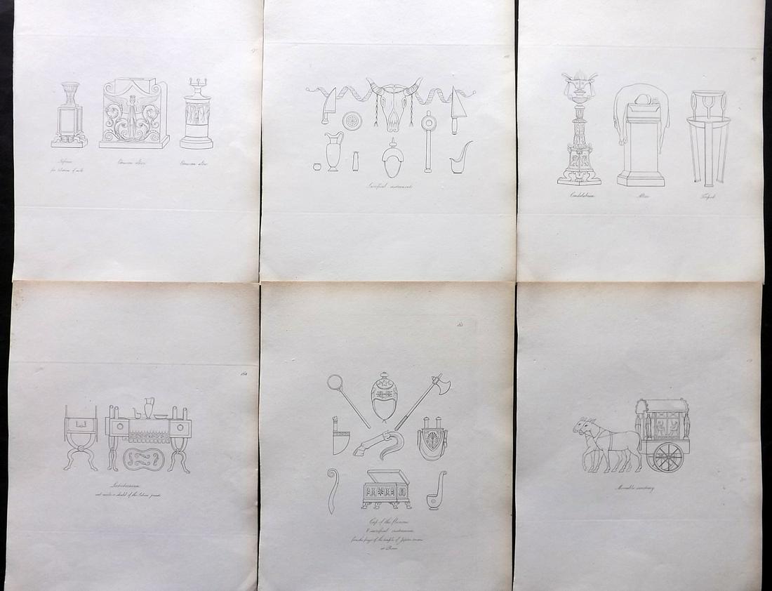 Hope, Thomas 1809 Lot of 6 Ancient Antiquities Prints. Deluxe Edition: Etching Published 1809, London for "Costume of the Ancients" by Thomas Hope. Deluxe Large Paper Edition. Paper Size: 11 x 9 inch (28 x 23cm) Good Condition