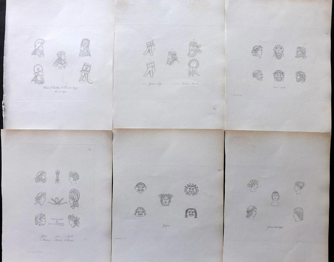 Hope, Thomas 1809 Lot of 6 Ancient Costume Prints. Head Dresses (1 of 2)