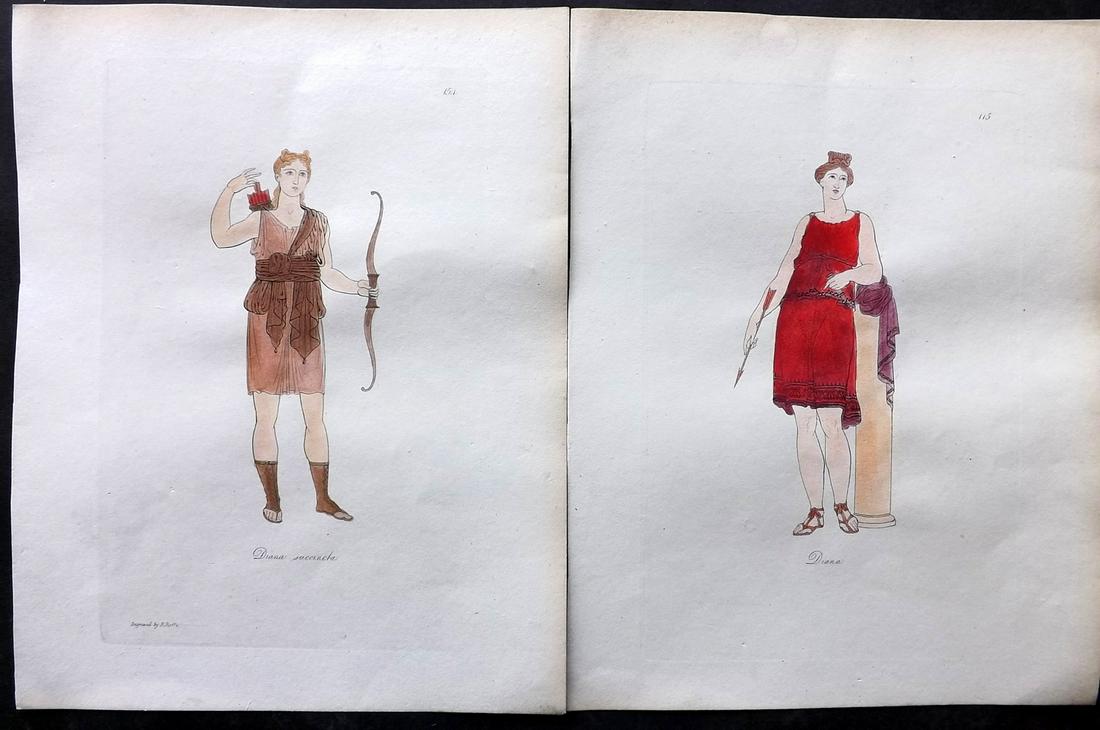 Hope, Thomas 1809 Pair of Hand Col Ancient Antiquities Prints. Deluxe Edition: Hand Colored Etching Published 1809, London for "Costume of the Ancients" by Thomas Hope. Deluxe Large Paper Edition. Paper Size: 11 x 9 inch (28 x 23cm) Good Condition