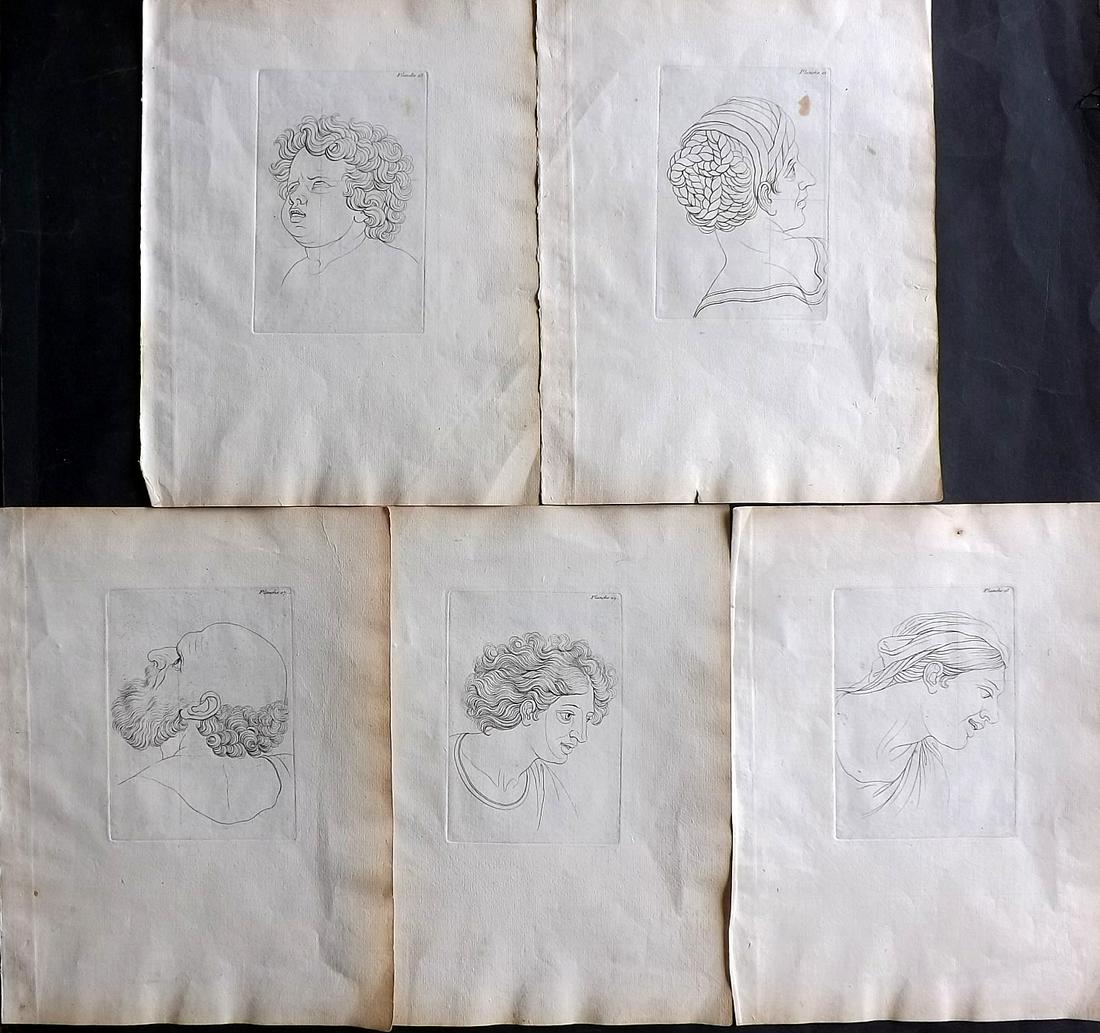 Jombert, Charles 1740 Lot of 5 Prints. Study of Heads (1 of 2)