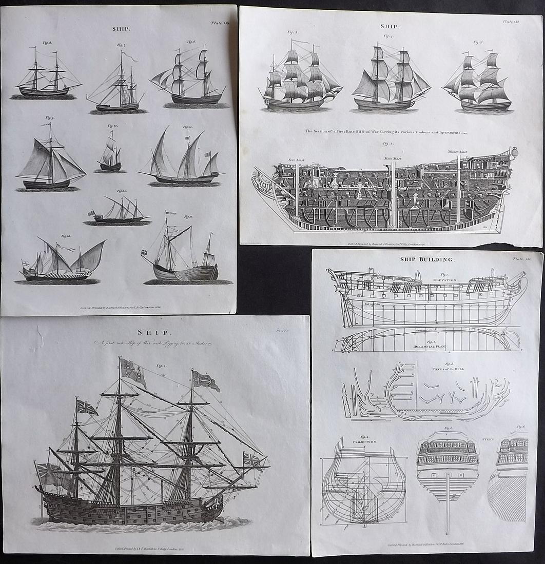Oxford Encyclo. 1828 Lot of 4 Antique Ship Prints (1 of 2)