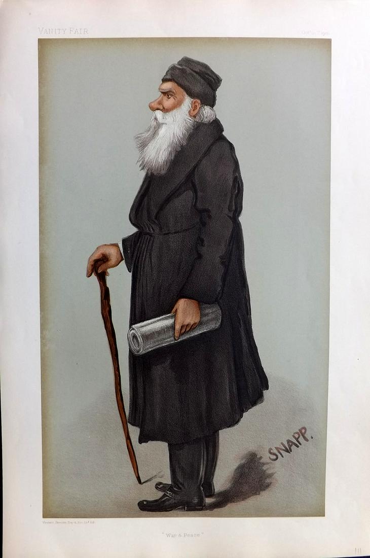 Vanity Fair Print 1901 Leo Tolstoy, Literary: Chromolithograph Published 1869-1914, London for "Vanity Fair" Paper Size: 15 x 10 inch (38 x 25cm) Approx. Good Condition