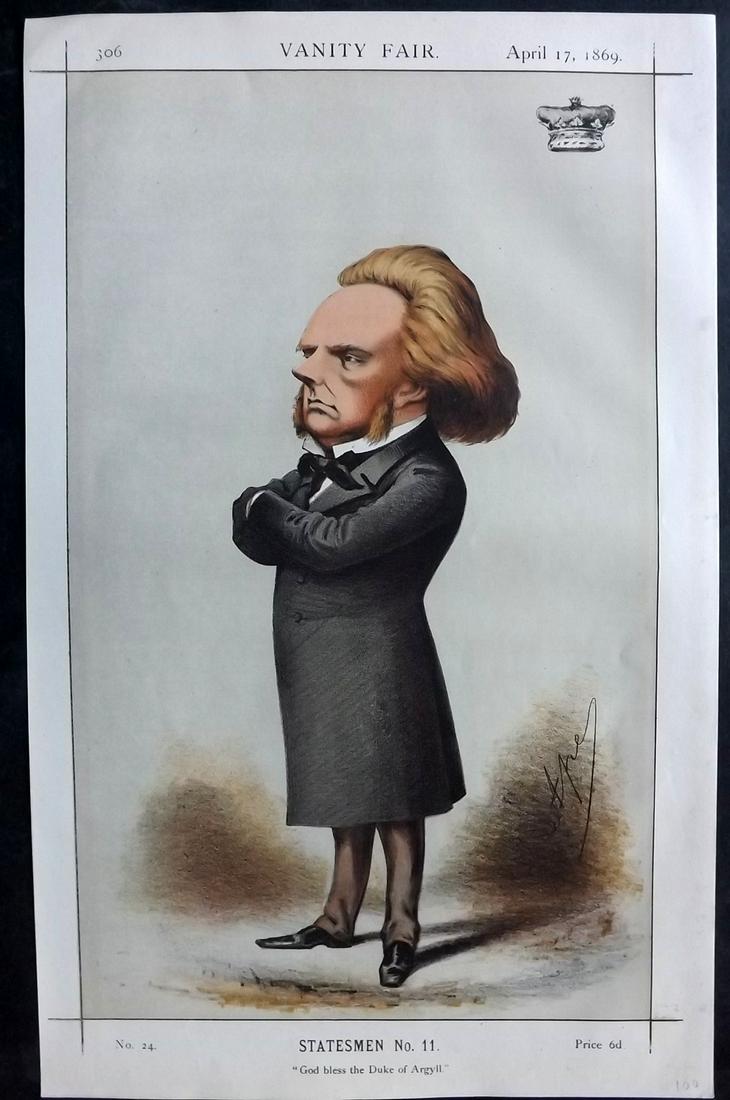 Vanity Fair Print 1869 Duke Of Argyll, Scottish: Chromolithograph Published 1869-1914, London for "Vanity Fair" Paper Size: 14 x 9 inch (36 x 23cm) Approx. Good Condition
