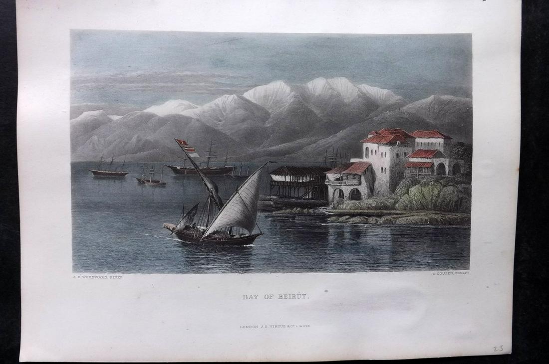 Wilson, Charles 1880 Folio Hand Col Print. Bay of Beirut, Lebanon (1 of 2)