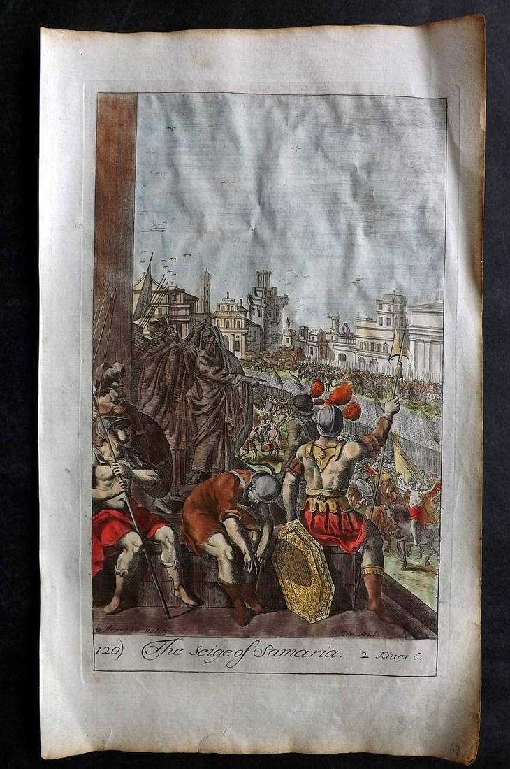Blome, Richard C1720 Hand Col Religious Print. Siege of Samaria (1 of 2)