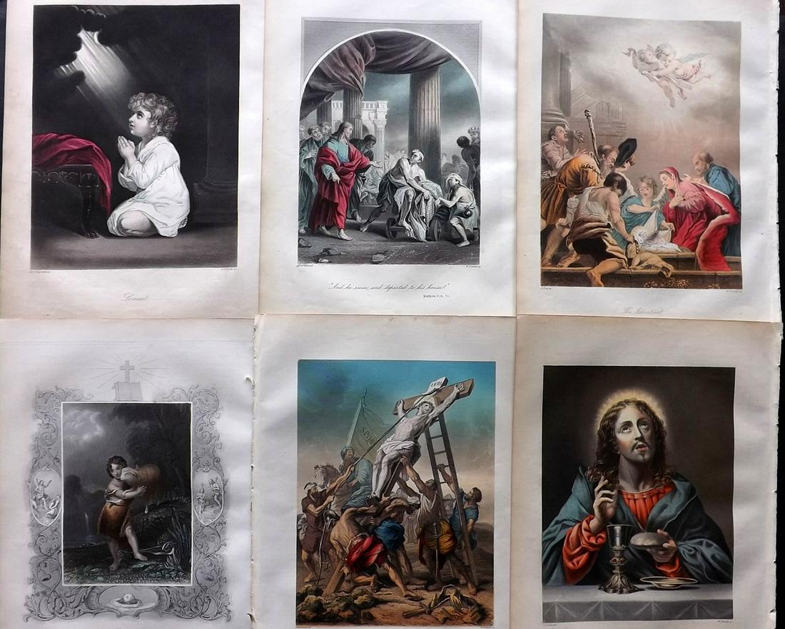 Brown & Philip C1850 Lot of 6 Hand Col Religious Prints (1 of 2)
