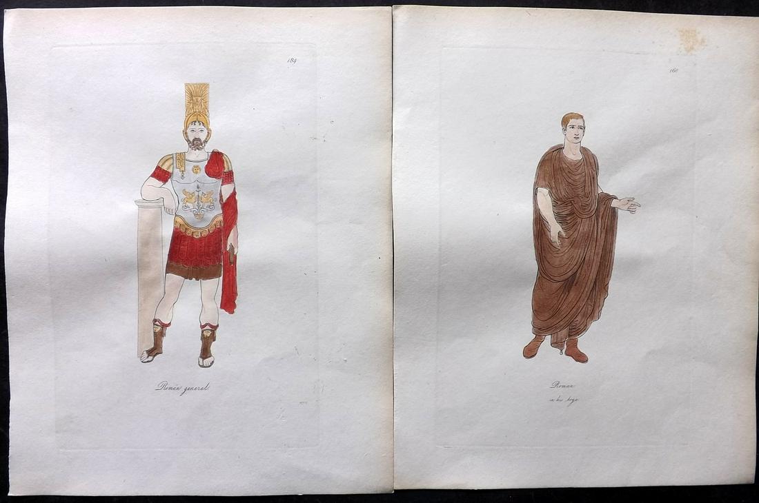 Hope, Thomas 1809 Pair of HCol Ancient Costume Prints. Romans: Hand Colored Etching Published 1809, London for "Costume of the Ancients" by Thomas Hope. Deluxe Large Paper Edition. Paper Size: 11 x 9 inch (28 x 23cm) Good Condition