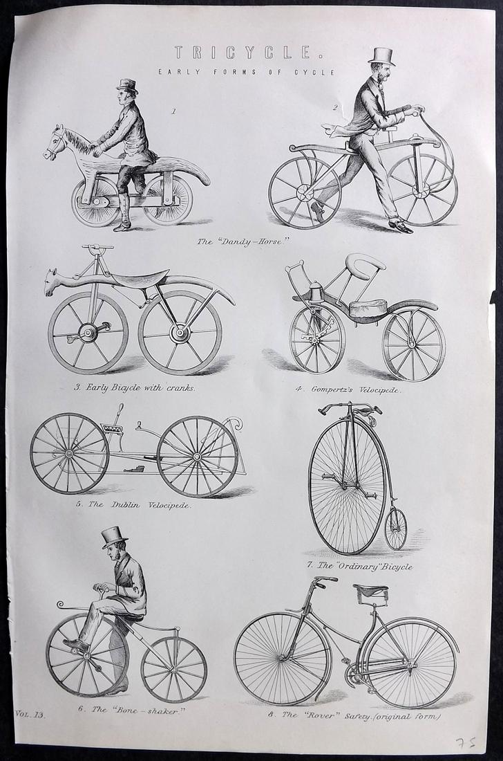 National Encyclopedia 1891 Antique Early Cycling Print. Tricycle (1 of 2)