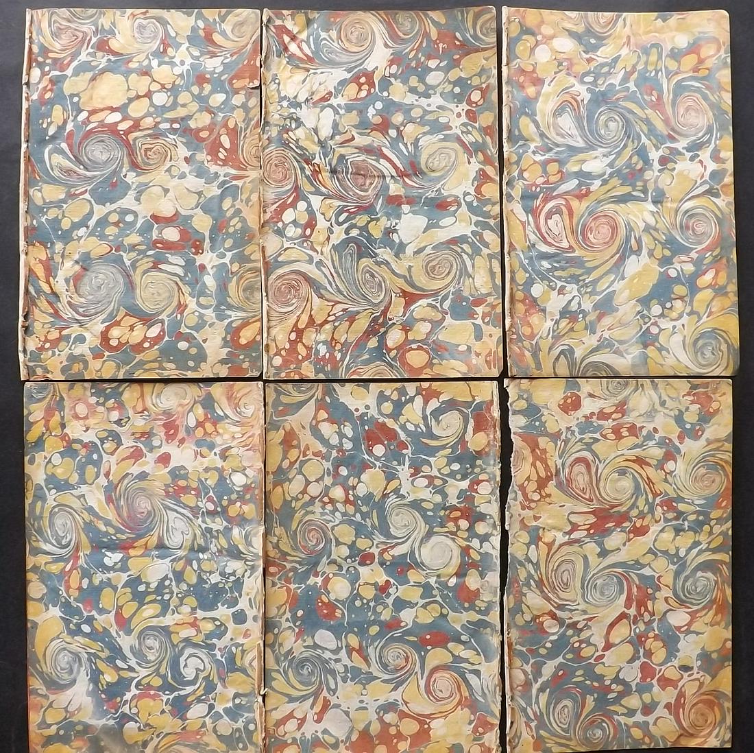 Old Paper, Bookbinding 1743 Set of 6 Marble End Papers, 8vo, Italian (1 of 2)