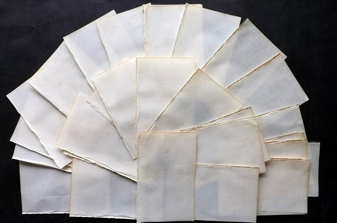 Old Paper, Bookbinding 1834 Lot of 30 Uniform Wove Sheets, 12mo: Lot of Wove Paper Sheets, made in Britain in 1834. 12mo. Paper Size: 6 x 4 inch (16 x 10cm) All with light offsetting and very minor toning. Otherwise fine