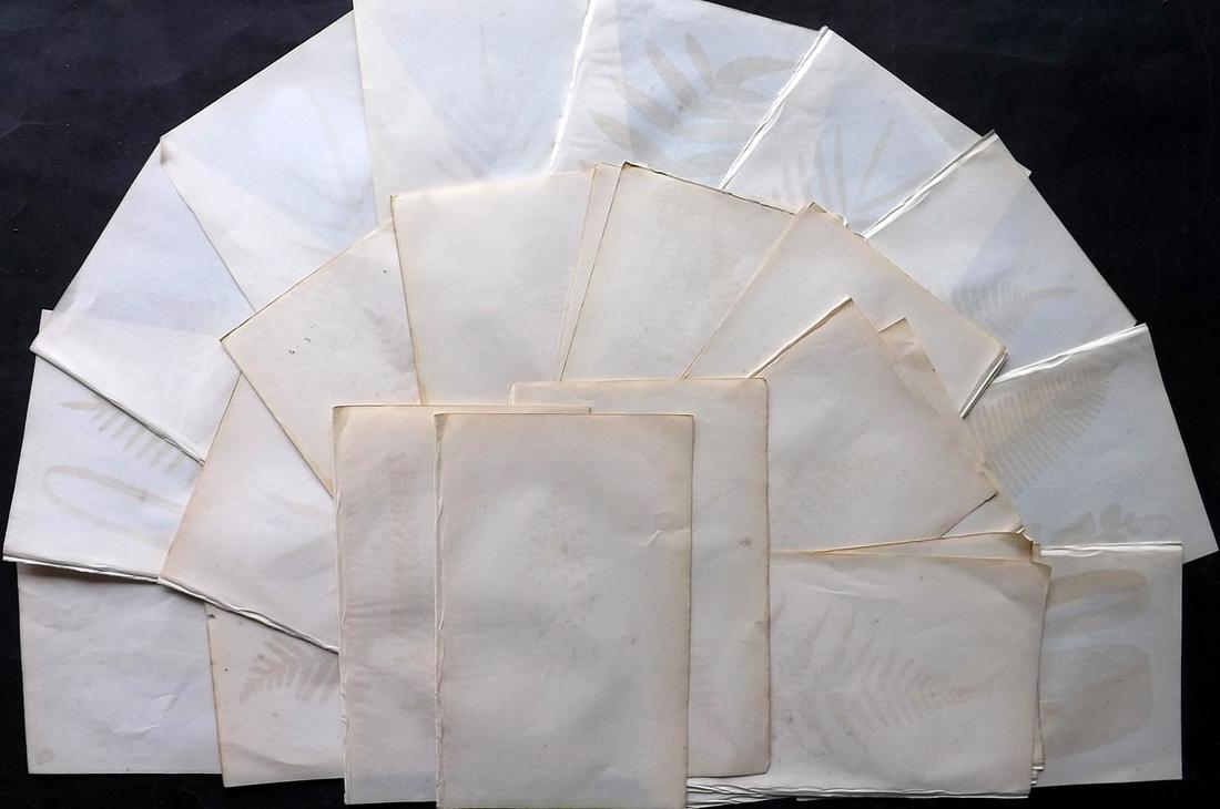 Old Paper, Bookbinding 1856 Lot of 27 Uniform Stock Sheets, 8vo (1 of 2)