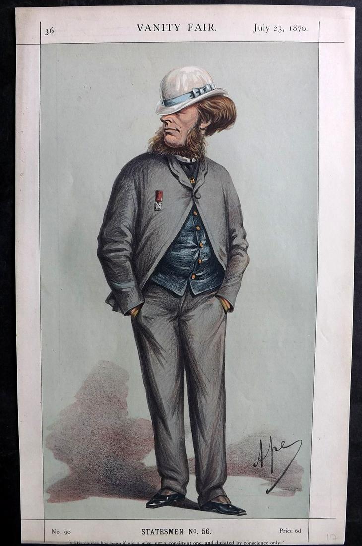 Vanity Fair Print 1870 Hugo Francis, Lord Elcho: Chromolithograph Published 1869-1914, London for "Vanity Fair" Paper Size: 14 x 9 inch (36 x 23cm) Approx. Good Condition
