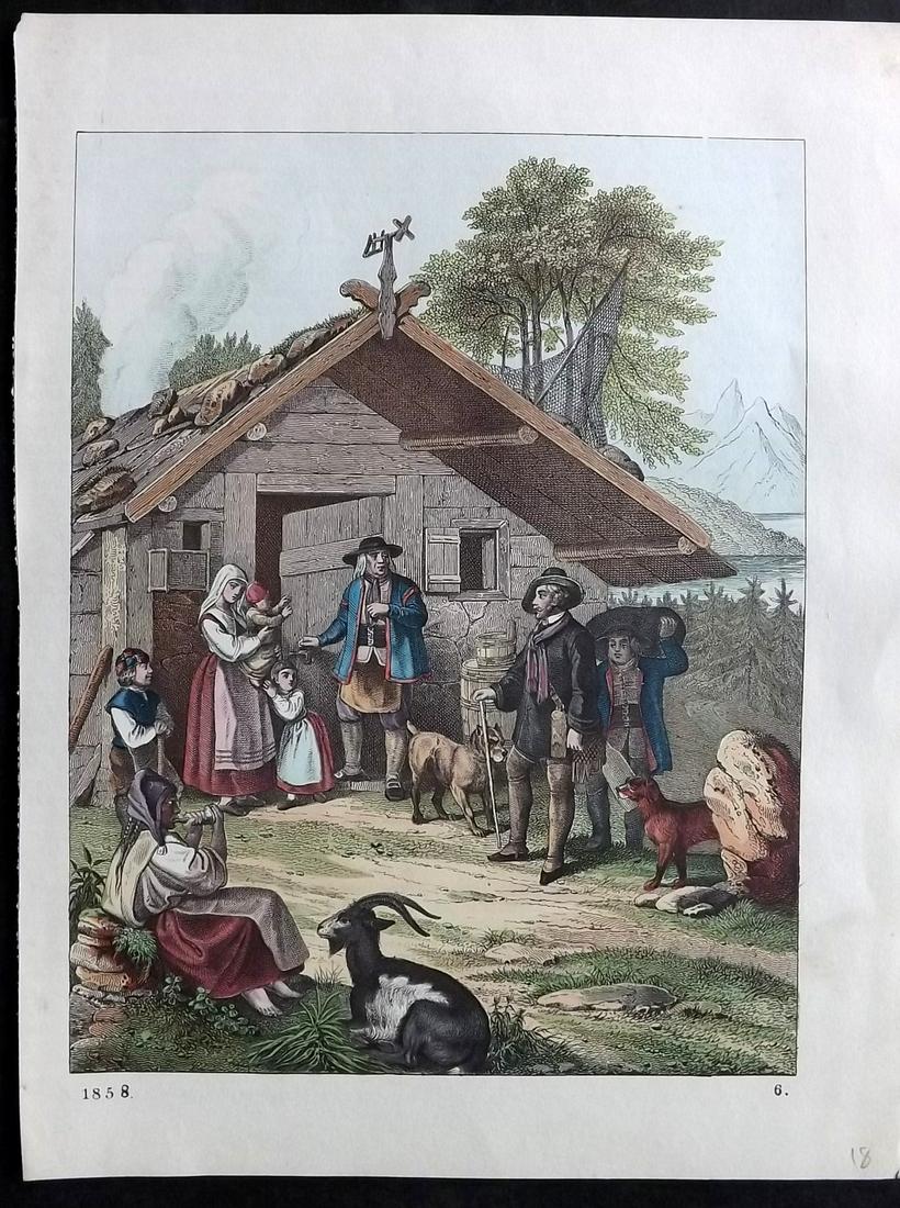 Hoffmann, Carl 1858 Hand Col Print. Marriage Ceremony, Norway: Hand Colored Lithograph Published 1842-80, Stuttgart for "Das Buch der Welt" by Carl Hoffmann. Paper Size: 9.5 x 7 inch (25 x 18cm) Approx. Good Condition