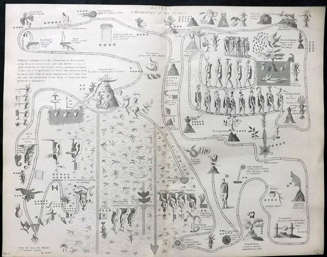 National Encyclopedia 1891 Print. Chronology of the Aztects, Mexico (1 of 2)