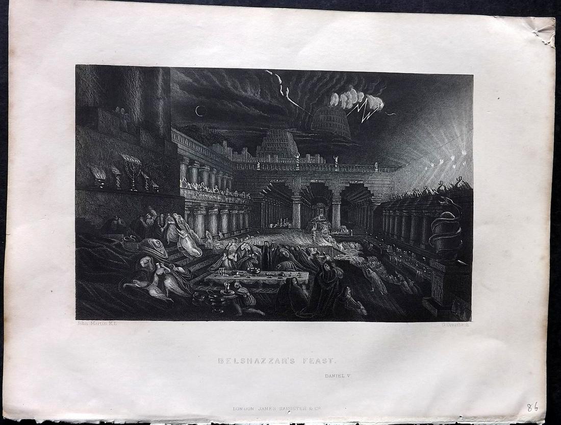 After John Martin C1860 Religious Print. Belshazzar's Feast (1 of 2)