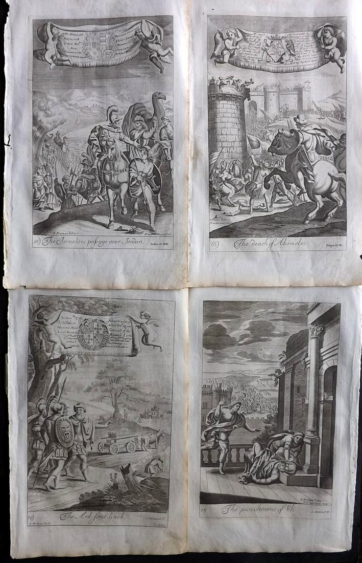 Blome, Richard C1720 Lot of 4 Folio Antique Religious Prints: Folio Copper Plates Published C1720 by M. Cooper, London for "The History of the Holy Bible" by Richard Blome. Some of the best Artist's of the time were commissioned to Engrave the images, including 