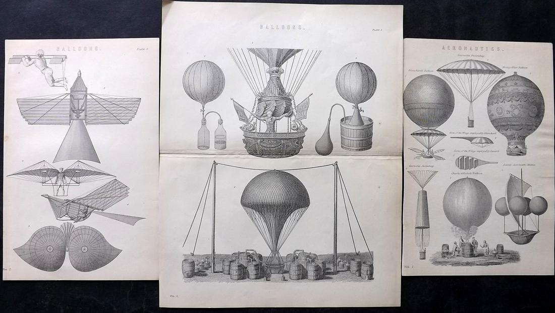National Encyclopedia 1891 Lot of 3 Balloon & Aeronautics Prints: Lithograph/Woodblock Published 1891-1901 by William Mackenzie, London for "The National Encyclopedia: A dictionary of Universal Knowledge" Paper Size: 10 x 6 inch (25 x 16cm) and 12 x 9.5 inch (31 x 2