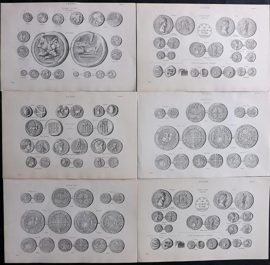 National Encyclopedia 1891 Lot of 6 Antique Coins Prints (1 of 2)