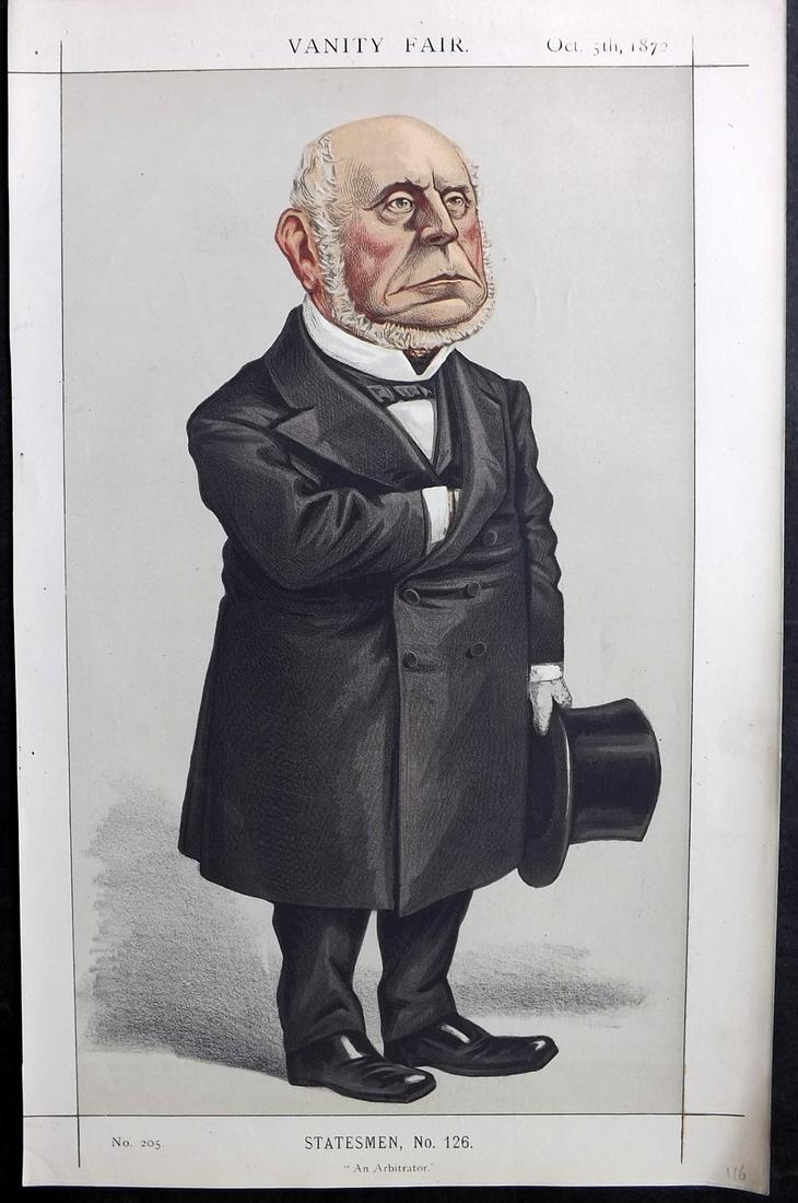 Vanity Fair Print 1872 Charles Francis Adams, American: Chromolithograph Published 1869-1914, London for "Vanity Fair" Paper Size: 14 x 9 inch (36 x 23cm) Good Condition
