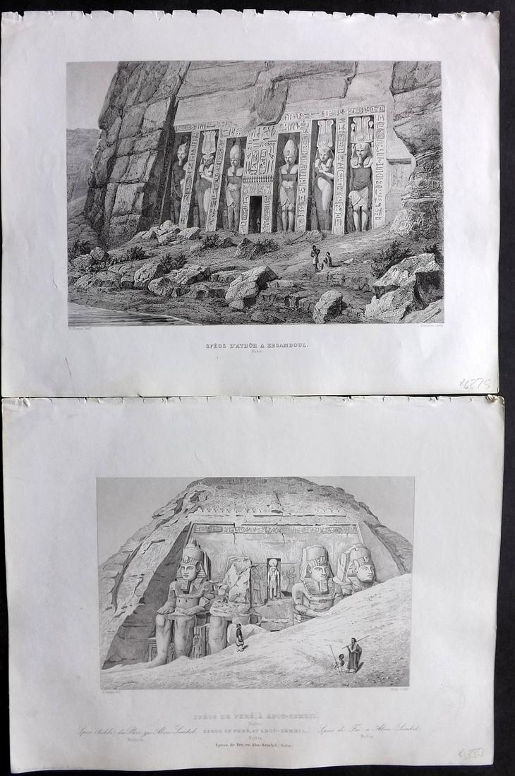 Gailhabaud, Jules 1850 Pair of Prints. Abu-Simbel, Egypt (1 of 2)