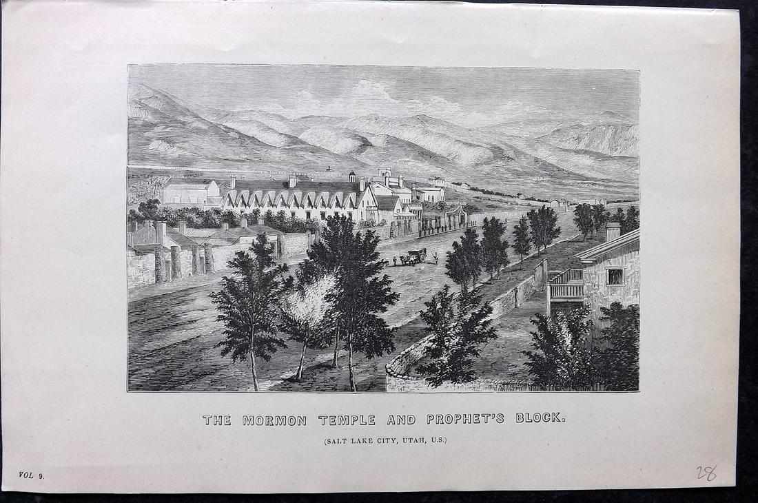 Nat. Encyclo. 1891 Print. Mormon Temple, Salt Lake City, Utah USA (1 of 2)