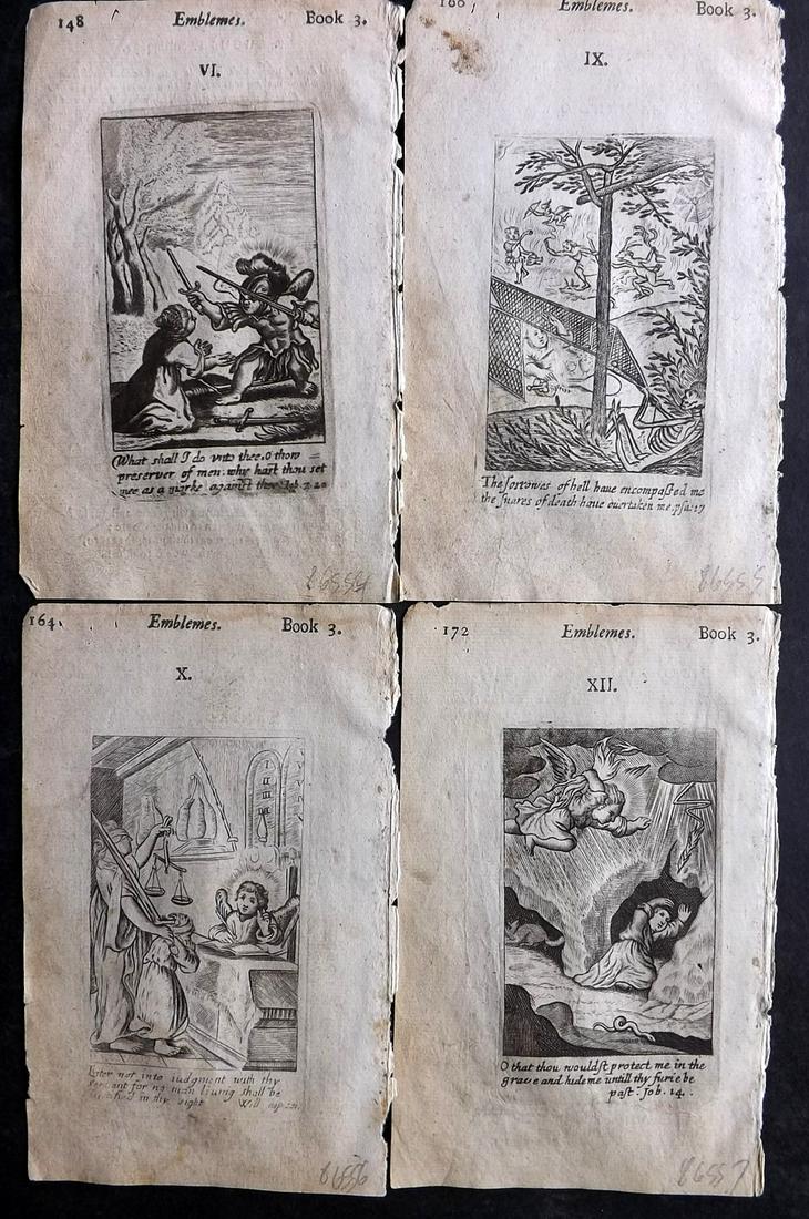 Quarles, Francis 1709 Lot of 4 Antique Emblem Prints (1 of 2)