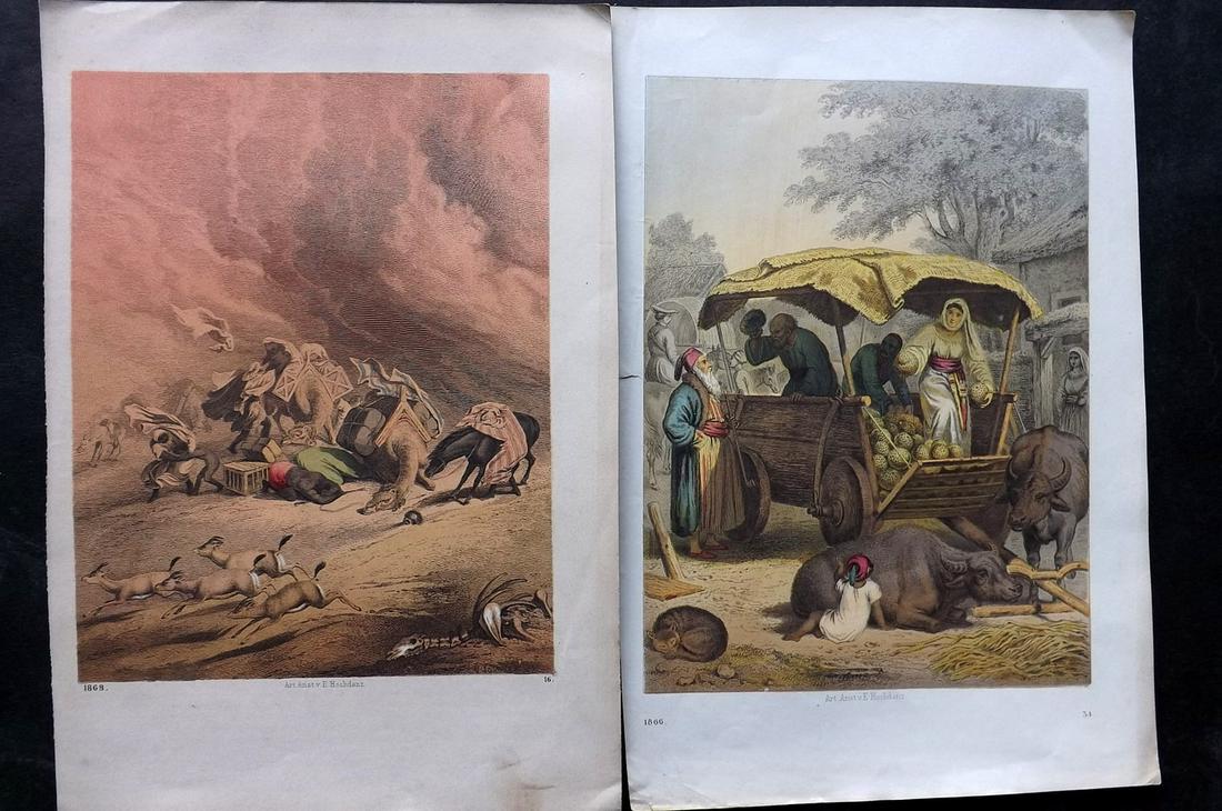 Hoffmann, Carl 1860's Pair of Hand Col Prints. Middle Eastern Scenes (1 of 2)