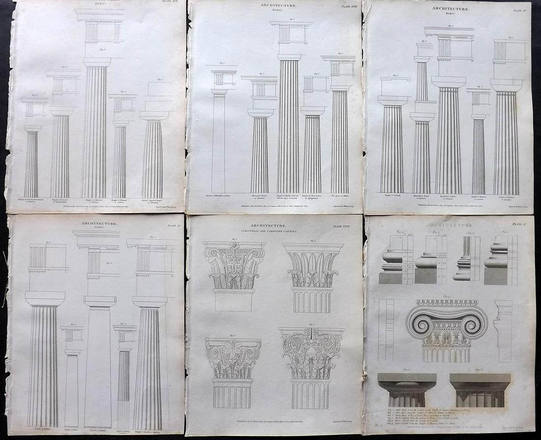 Rees, Abraham 1820 Lot of 6 Architectural Prints. Columns (1 of 2)