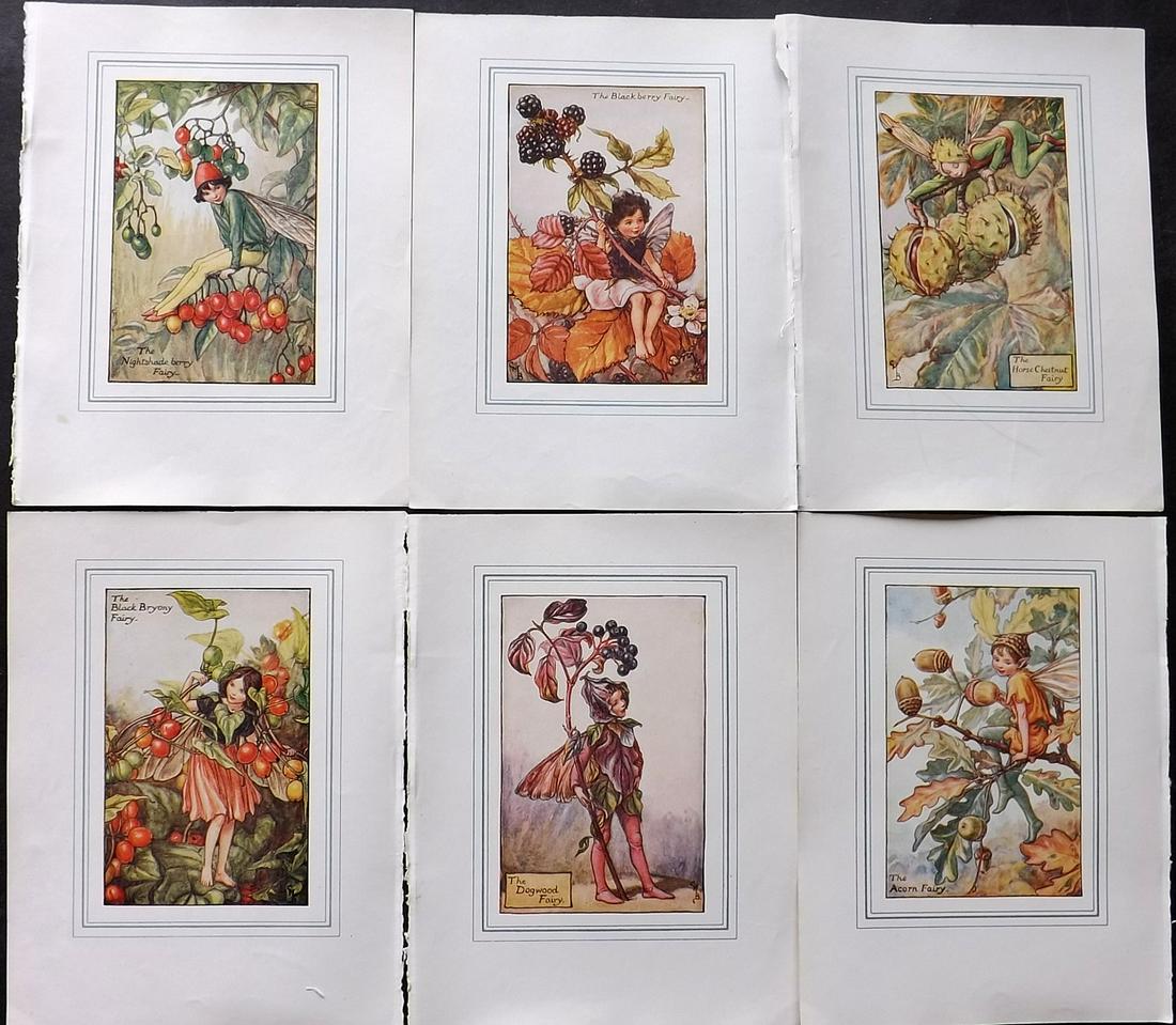 Barker, Cicely Mary C1940 Lot of 6 Flower-Fairy Prints: Lithographs Published C1935-45 by Blackie & Son, London & Glasgow for the "Flower-Fairies" Series by Cicely Mary Barker. Slightly Larger images/paper than usual from "The Book of the Flower Fairies" R