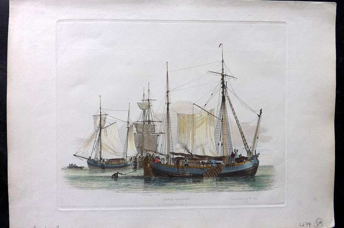 Cooke, Edward 1829 Hand Col Ship Print. Dutch Galliots (1 of 2)