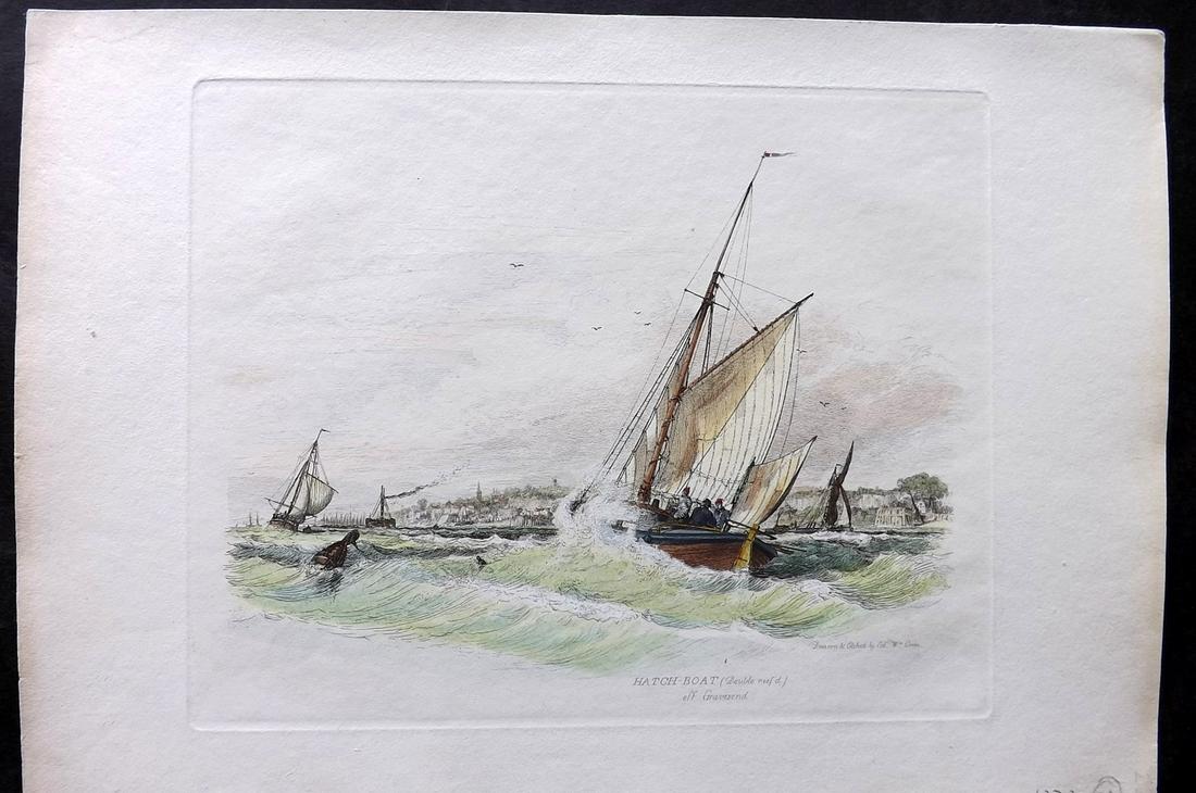 Cooke, Edward 1829 Hand Col Ship Print. Hatch Boat off Gravesend (1 of 2)