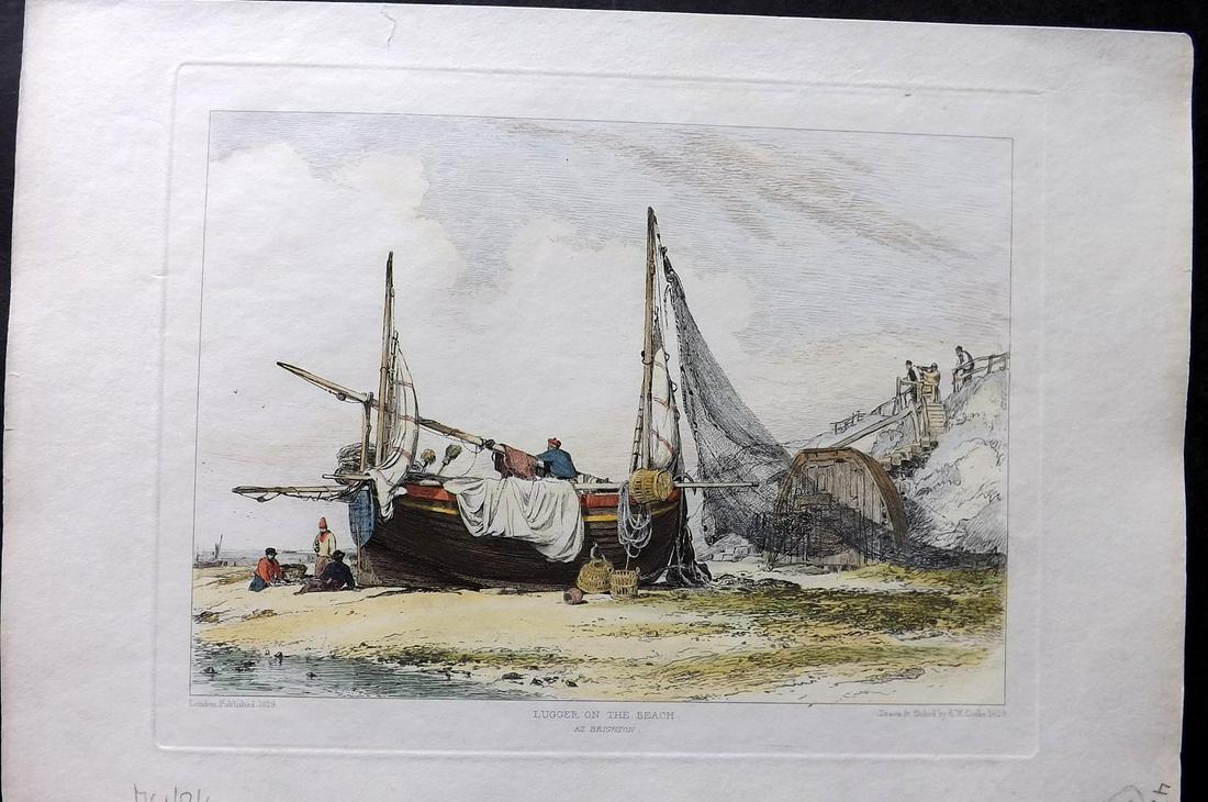 Cooke, Edward 1829 Hand Col Ship Print. Lugger on the Beach at Brighton (1 of 2)