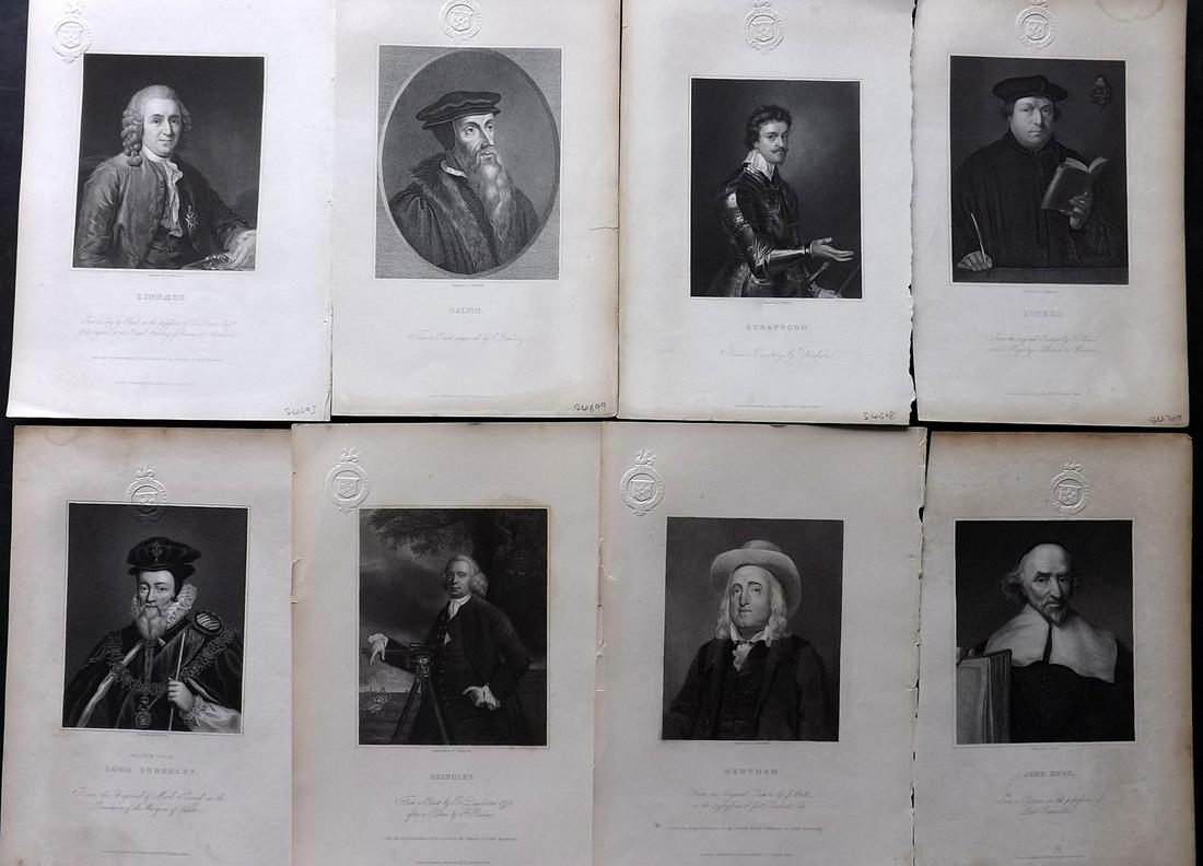 Knight, Charles 1830's Lot of 8 Steel Engraved Portraits (Library Stamps): Steel Engravings Published 1833-37 by Charles Knight & The SDUK, London for "The Gallery Of Portraits: With Memoirs" Paper Size: 10 x 7 inch (26 x 19cm) Approx. Discrete library blindstamp in top marg