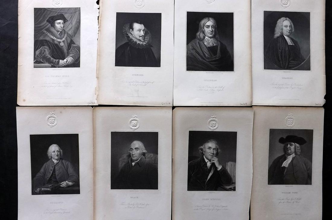 Knight, Charles 1830's Lot of 8 Steel Engraved Portraits (Library Stamps): Steel Engravings Published 1833-37 by Charles Knight & The SDUK, London for "The Gallery Of Portraits: With Memoirs" Paper Size: 10 x 7 inch (26 x 19cm) Approx. Discrete library blindstamp in top marg