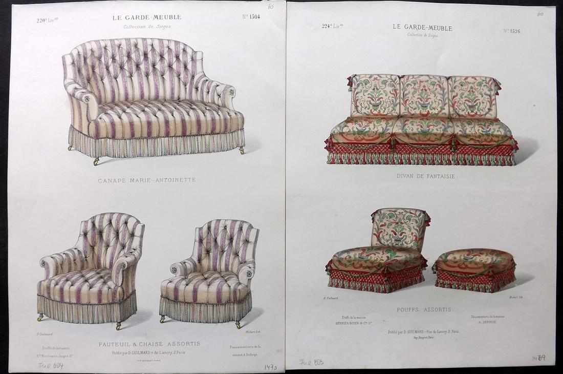 Le Garde-Meuble C1870 Pair of Folio Hand Col French Furniture Prints (1 of 2)