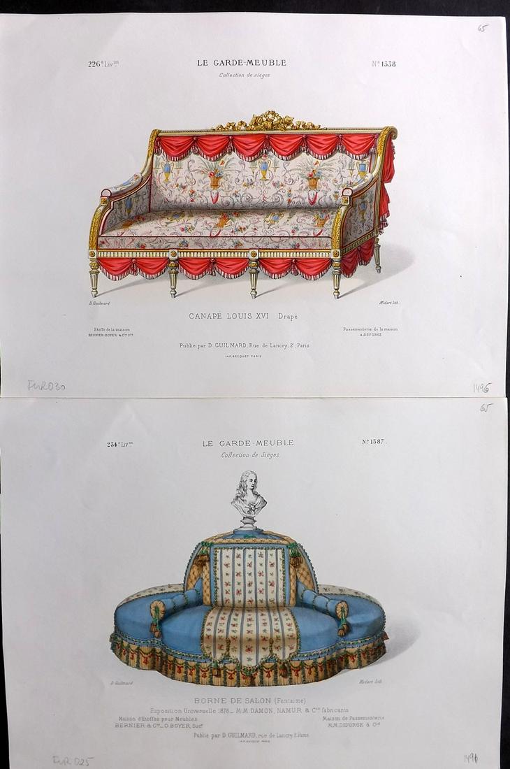 Le Garde-Meuble C1870 Pair of Folio Hand Col French Furniture Prints (1 of 2)