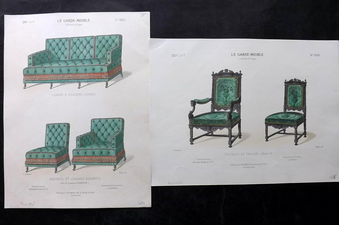 Le Garde-Meuble C1870 Pair of Folio Hand Col French Furniture Prints (1 of 2)