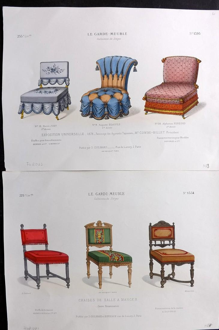 Le Garde-Meuble C1870 Pair of Folio Hand Col French Furniture Prints (1 of 2)