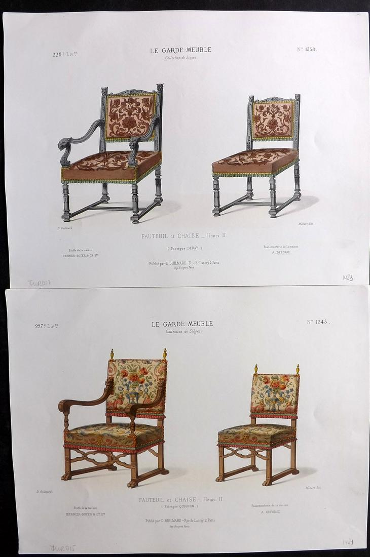 Le Garde-Meuble C1870 Pair of Folio Hand Col French Furniture Prints (1 of 2)